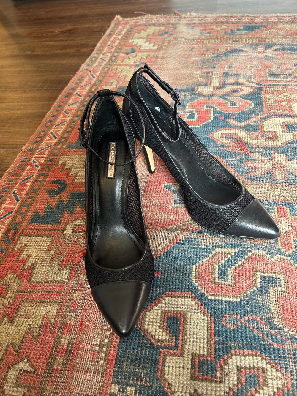 Pointed Toe Black Women's Ankle-Strap Pumps